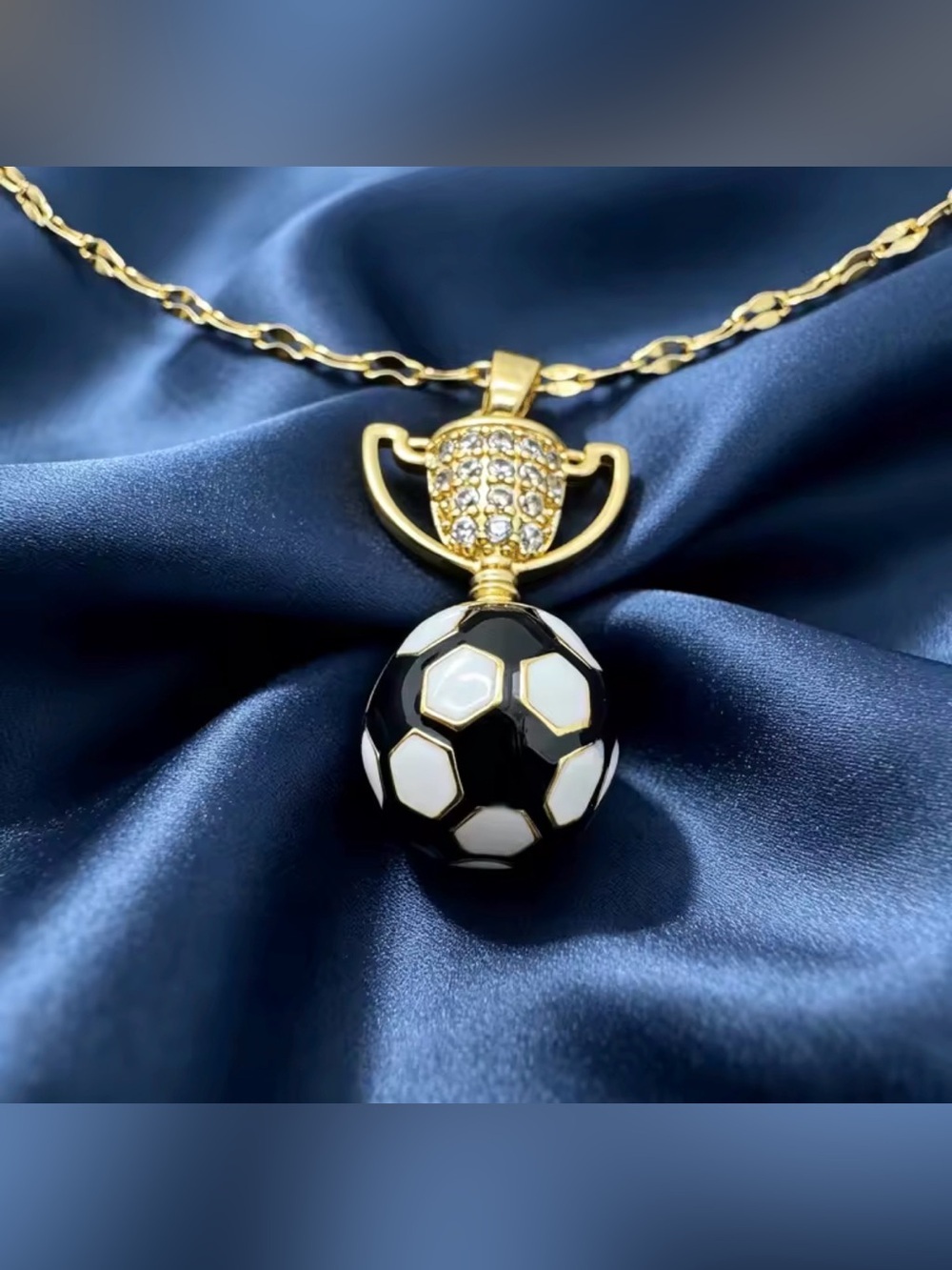 18K Gold Soccer Ball Trophy Enameled Micro Pave Diamond Inlay Pendant Necklace - Picture 4 of 12